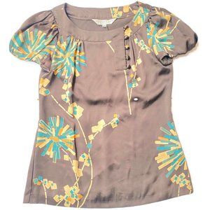 Trina Turk brown floral silk cap sleeve blouse